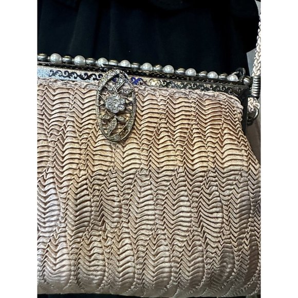 NEW Kate Landry Pink Silk With Pearls & Rhinestones  Cross body /clutch/handbag - Picture 3 of 9